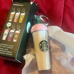 Starbucks Pink Lid and Glittery Cream Cold Cup Keychain